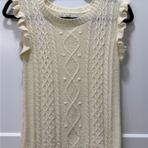E & M  Cozy Comfy Chic Western Staple Cream Knit Sleeveless Ruffle Top. Size M